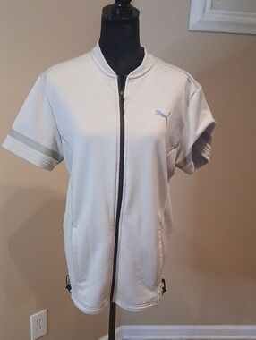 Puma White/Light Gray Zip-Front Short Sleeve Jacket